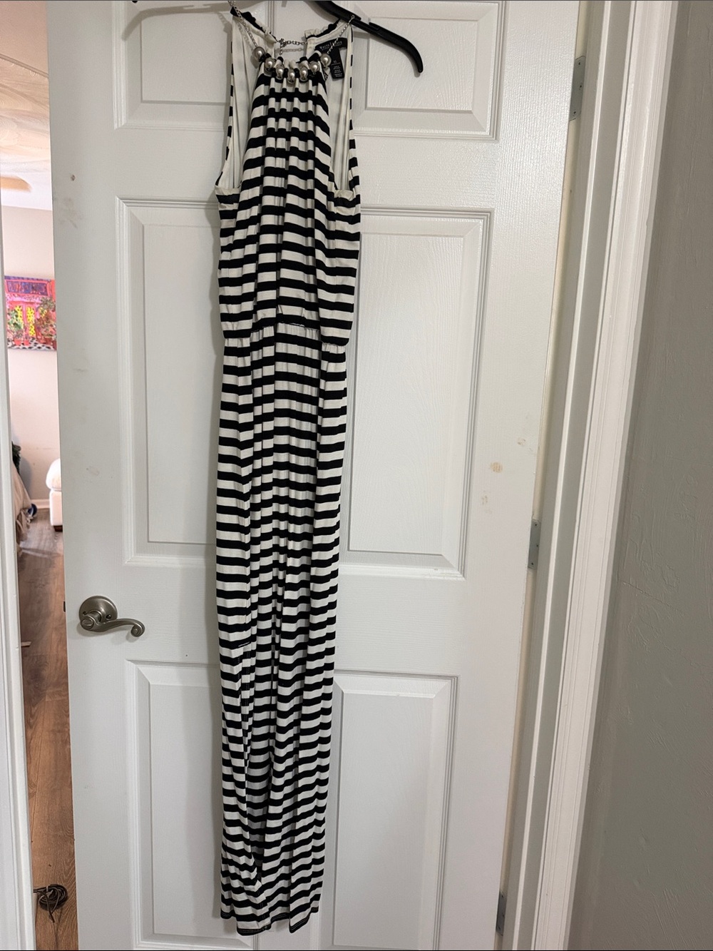 White House Black Market Black & White Striped Halter Jumpsuit